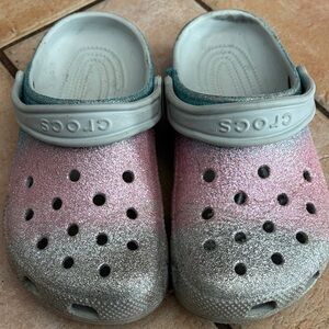CROCS Kids Glitter Clogs - Pink and Silver Ombré